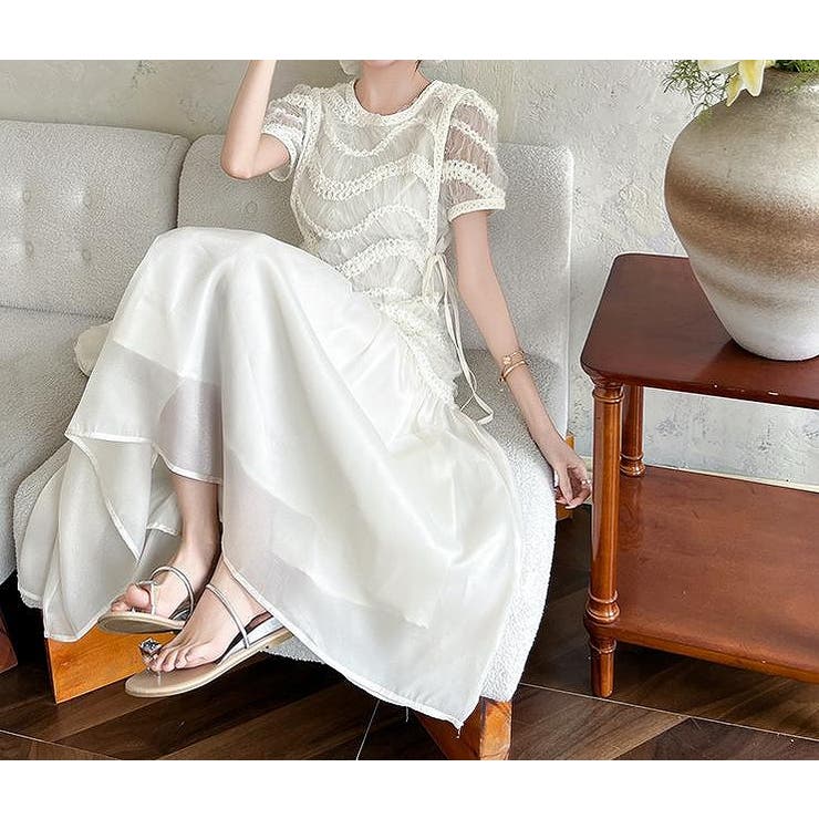 半袖重工チュール切り替えワンピース | Ulysses | 詳細画像1 