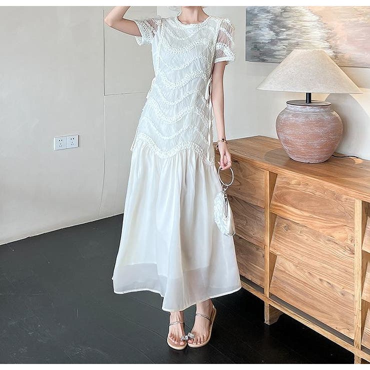 半袖重工チュール切り替えワンピース | Ulysses | 詳細画像3 