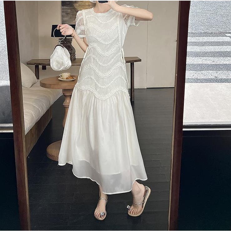 半袖重工チュール切り替えワンピース | Ulysses | 詳細画像6 