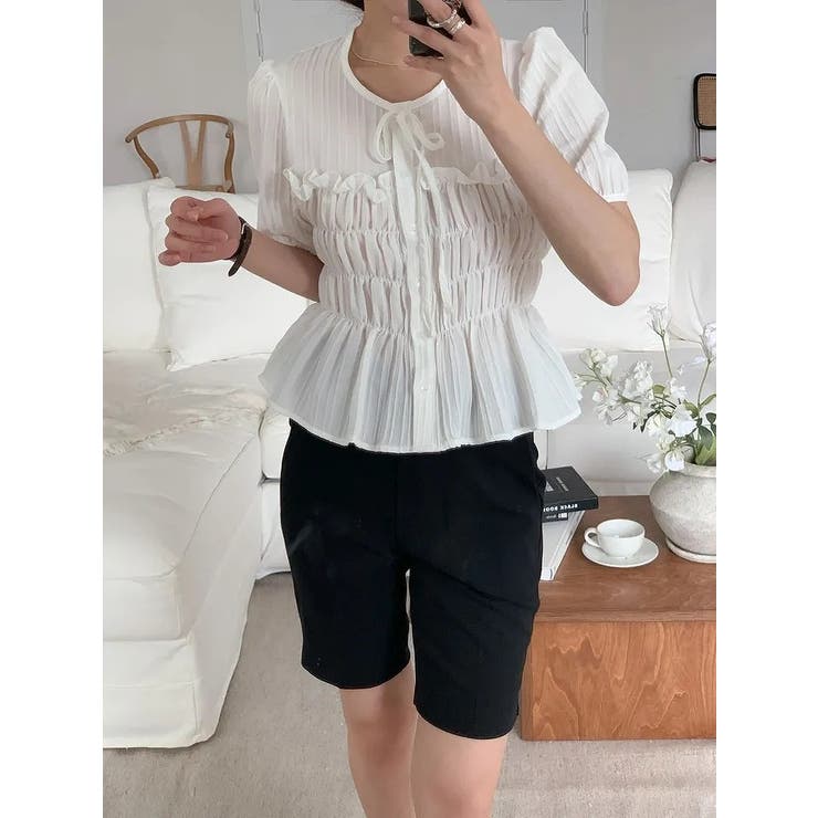 リボン半袖シングルブレストシャツトップス | Ulysses | 詳細画像2 