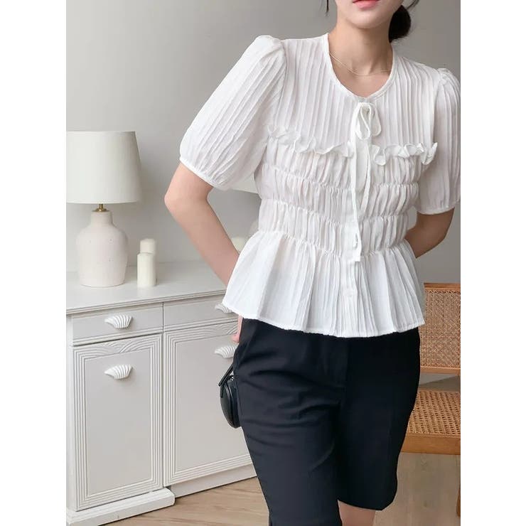 リボン半袖シングルブレストシャツトップス | Ulysses | 詳細画像3 