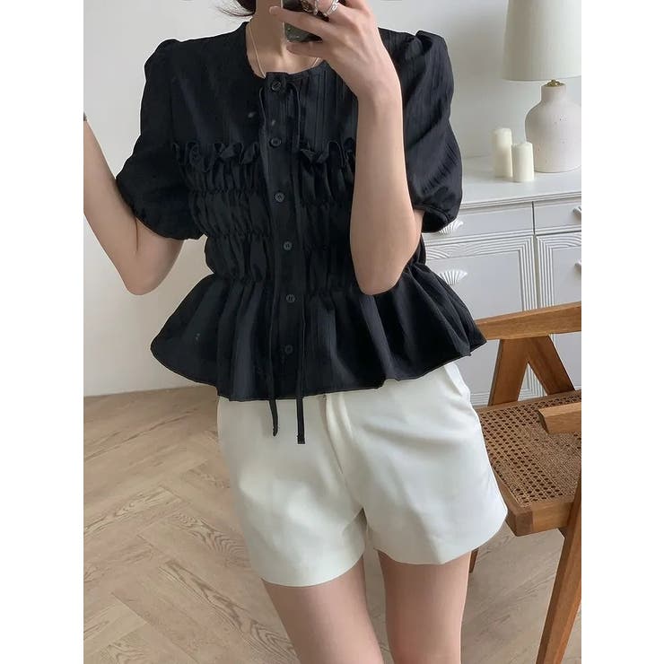 リボン半袖シングルブレストシャツトップス | Ulysses | 詳細画像6 