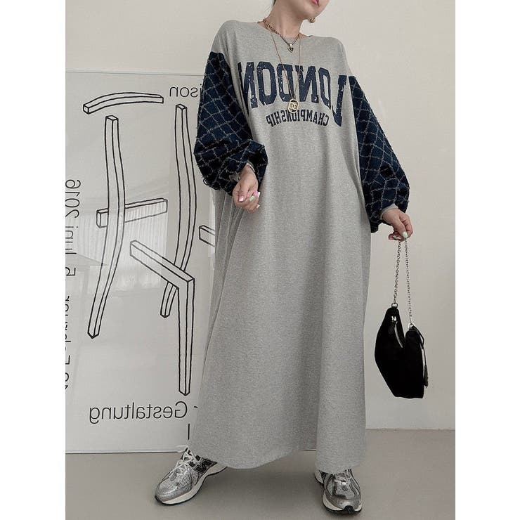 グレー | ランタンスリーブオーバーサイズロゴスウェットワンピース | Ulysses