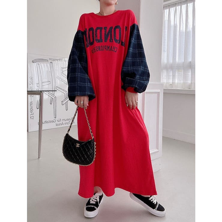 レッド | ランタンスリーブオーバーサイズロゴスウェットワンピース | Ulysses