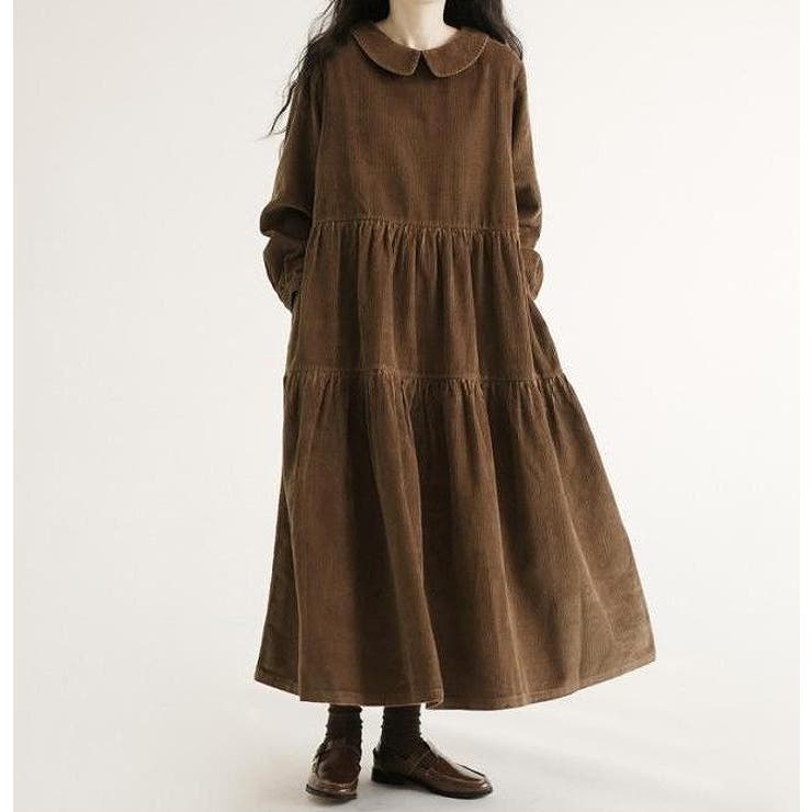 ブラウン | 長袖デカ襟コーデュロイワンピース | Ulysses
