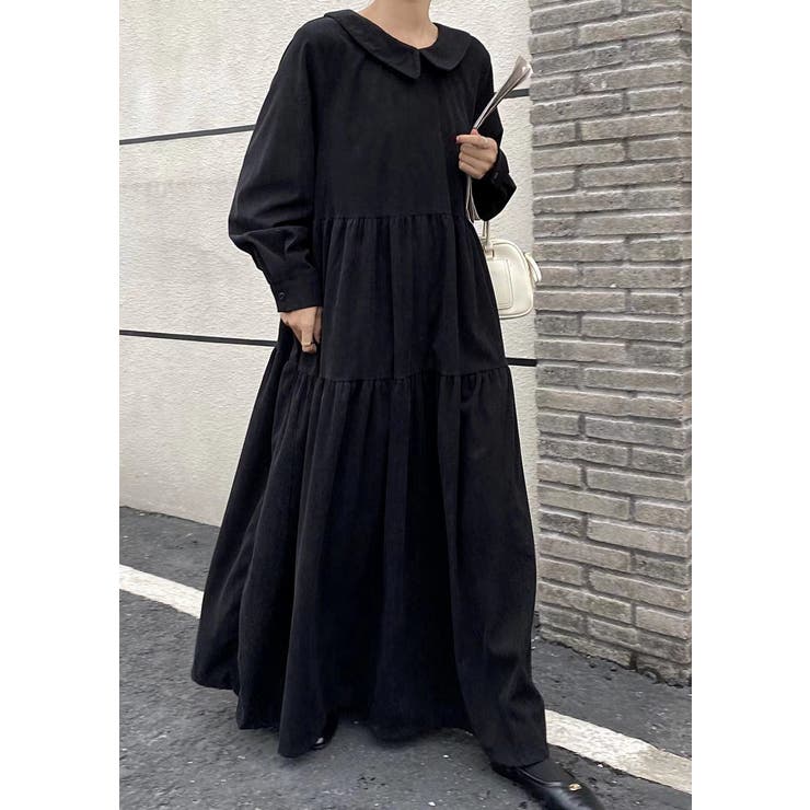 ブラック | 長袖デカ襟コーデュロイワンピース | Ulysses