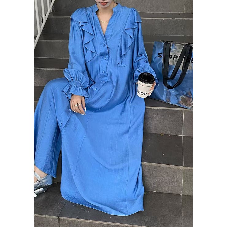 フリル長袖シングルブレストワンピース | Ulysses | 詳細画像1 