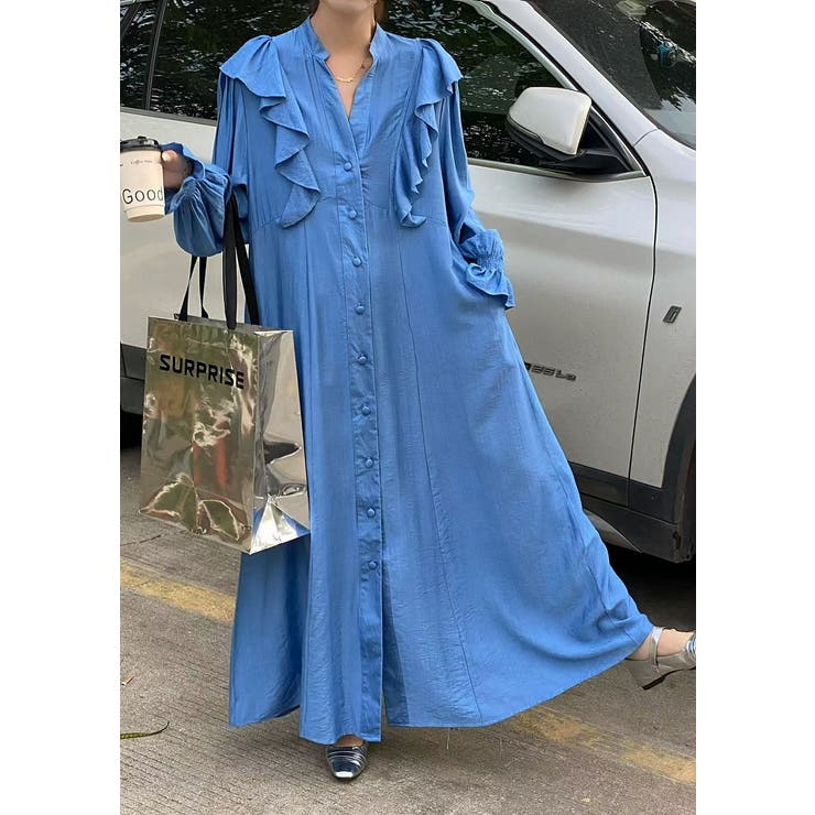 フリル長袖シングルブレストワンピース | Ulysses | 詳細画像2 