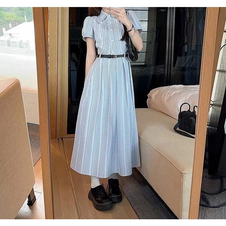 ブルー | ベルト付き半袖シャツワンピース | Ulysses