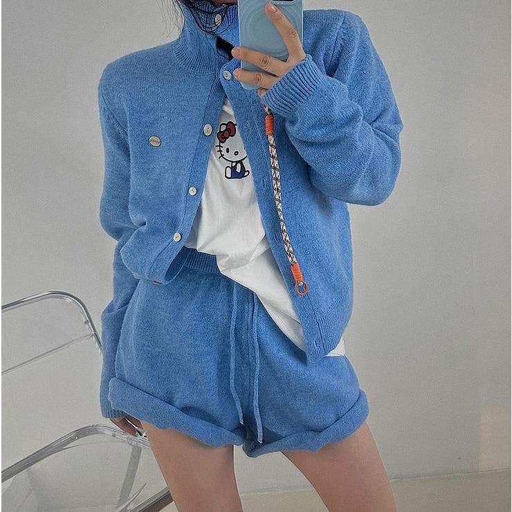 長袖カーディガントップスショートパンツセットアップ[品番