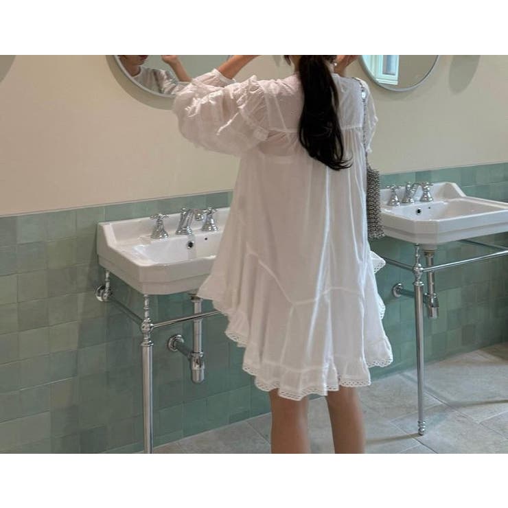 レース切り替え長袖ショートワンピース | Ulysses | 詳細画像5 