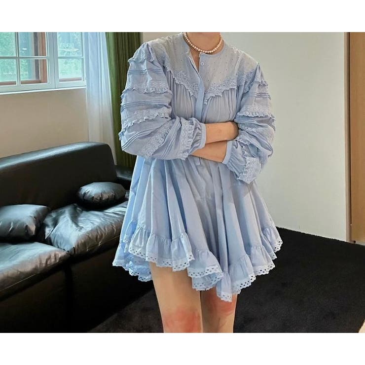 レース切り替え長袖ショートワンピース | Ulysses | 詳細画像6 