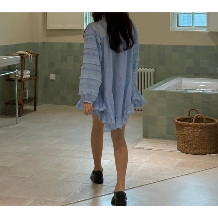 レース切り替え長袖ショートワンピース | Ulysses | 詳細画像7 