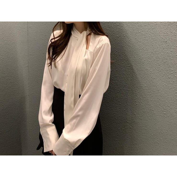 リボンノーカラーシャツトップス | Ulysses | 詳細画像1 