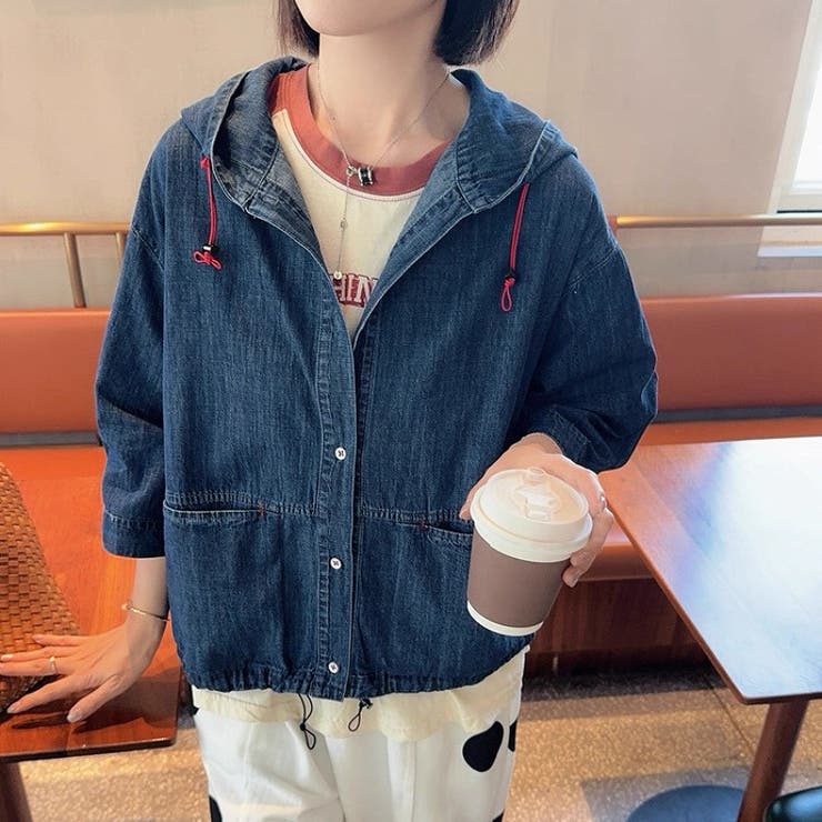 ダークブルー | フード付きシングルブレストデニムジャケット | Ulysses