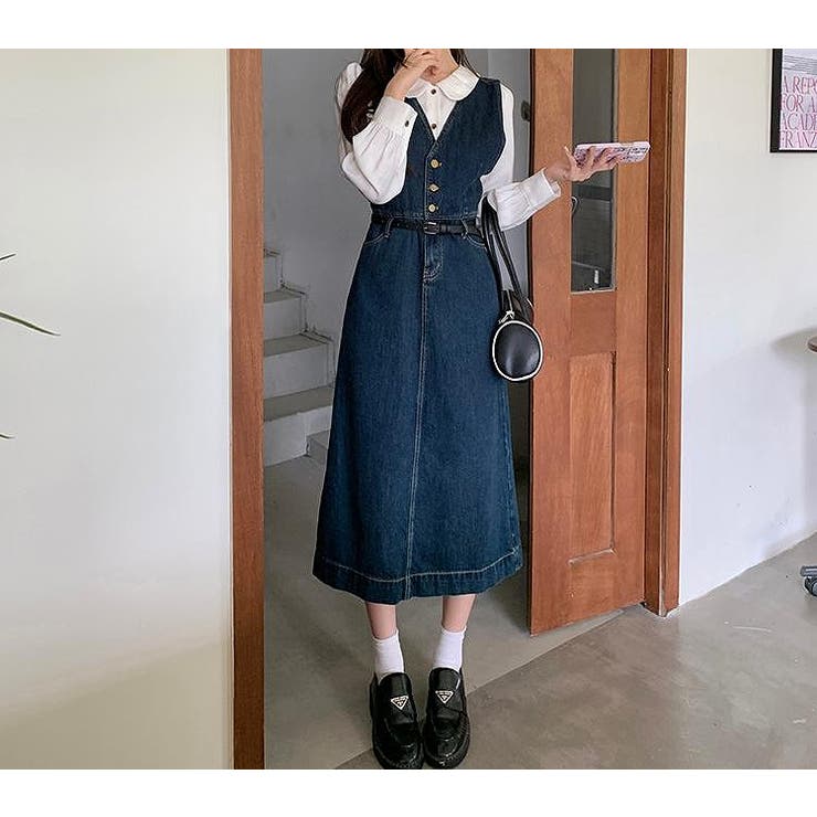 ブルー | ベルト付きデニムベストワンピース | Ulysses