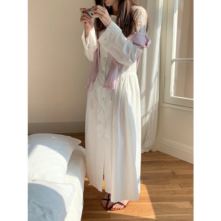 リボン長袖シングルブレストシャツワンピース | Ulysses | 詳細画像1 