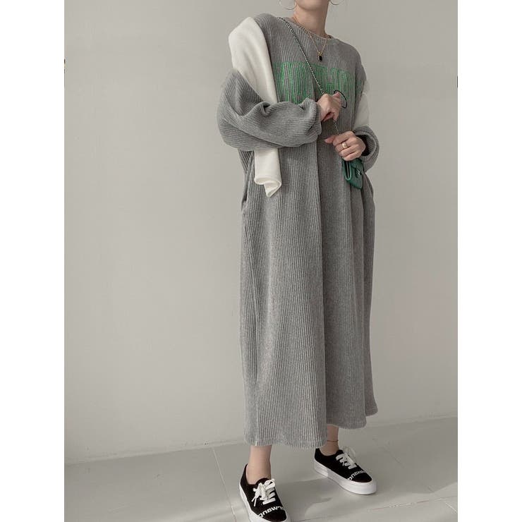 グレー | コーデュロイ長袖プリントワンピース | Ulysses