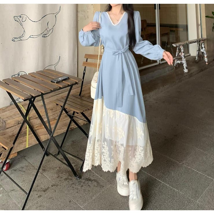 リボンVネック切り替えチュールワンピース | Ulysses | 詳細画像1 