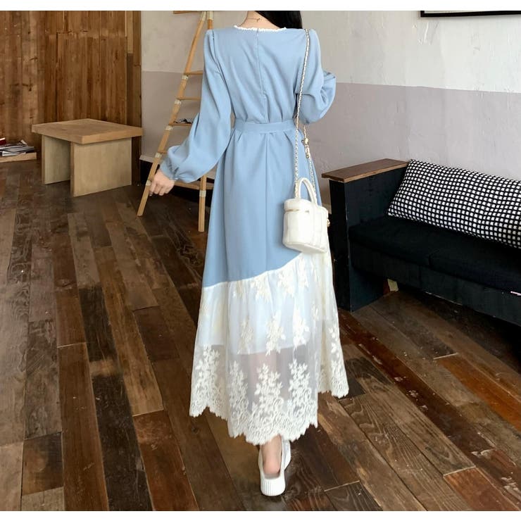 リボンVネック切り替えチュールワンピース | Ulysses | 詳細画像2 