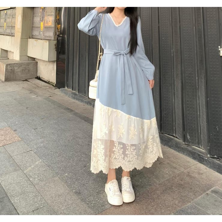 リボンVネック切り替えチュールワンピース | Ulysses | 詳細画像3 