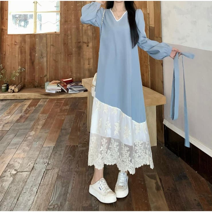 リボンVネック切り替えチュールワンピース | Ulysses | 詳細画像4 