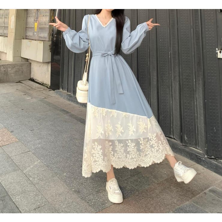 リボンVネック切り替えチュールワンピース | Ulysses | 詳細画像7 