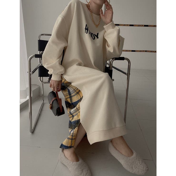 スウェット切り替えチェック柄長袖ワンピース | Ulysses | 詳細画像2 