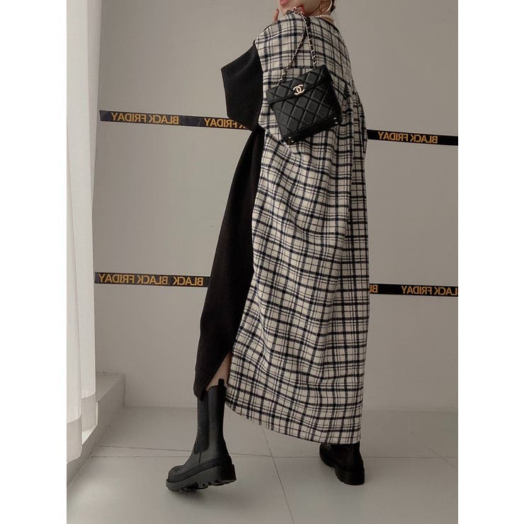 スウェット切り替えチェック柄長袖ワンピース | Ulysses | 詳細画像3 