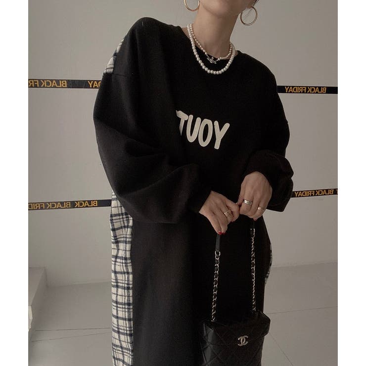 スウェット切り替えチェック柄長袖ワンピース | Ulysses | 詳細画像5 