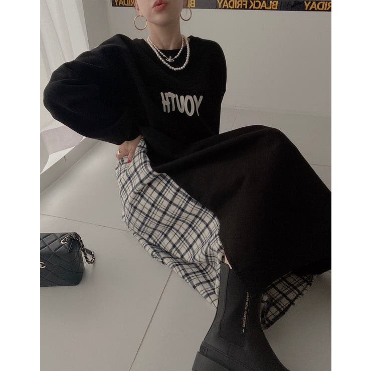 スウェット切り替えチェック柄長袖ワンピース | Ulysses | 詳細画像6 