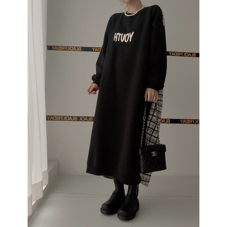 スウェット切り替えチェック柄長袖ワンピース | Ulysses | 詳細画像8 