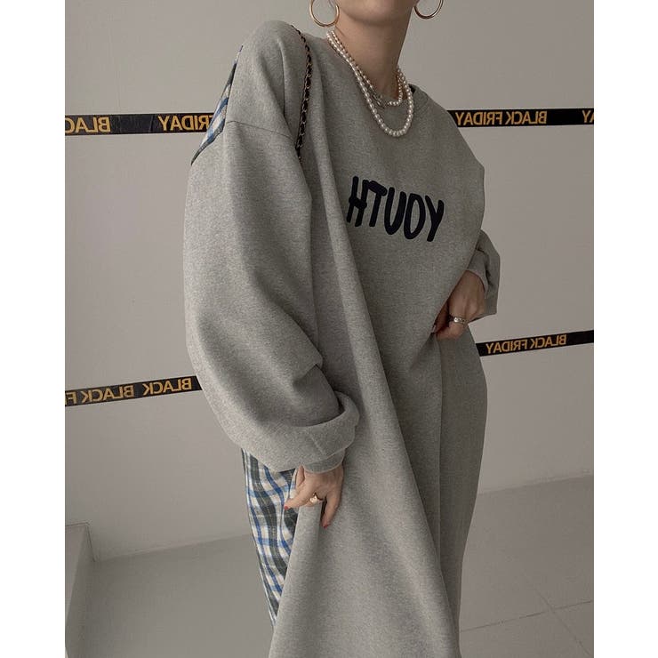 スウェット切り替えチェック柄長袖ワンピース | Ulysses | 詳細画像11 