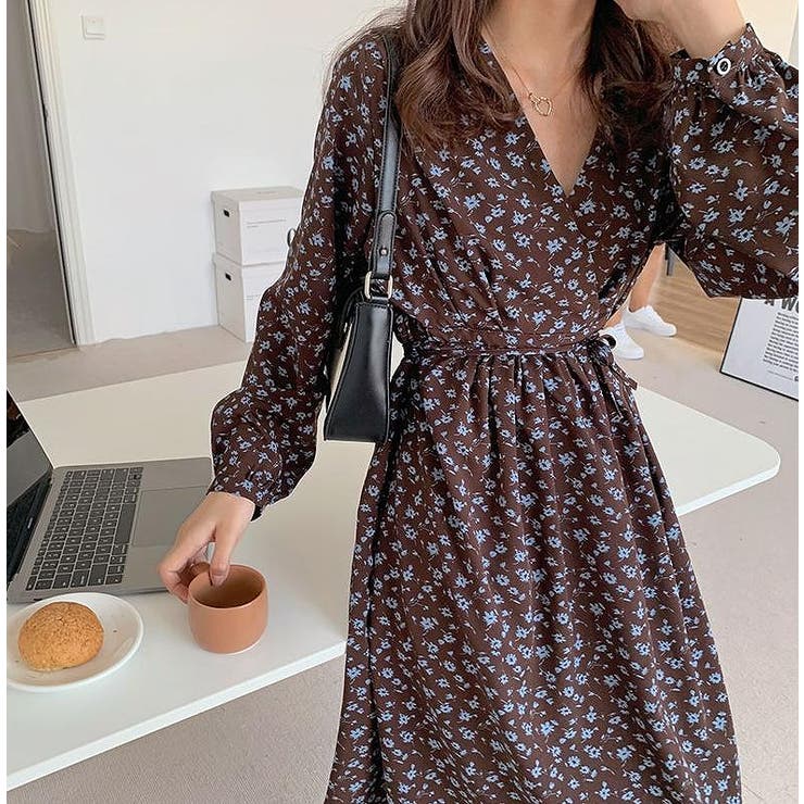 花柄リボン長袖ワンピース | Ulysses | 詳細画像1 