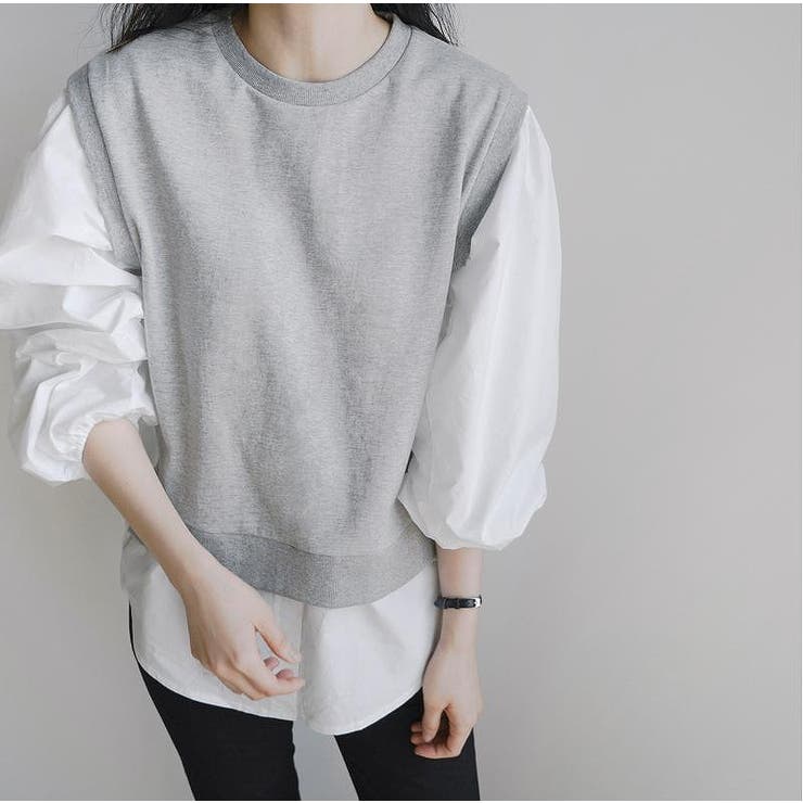 グレー | レイヤード風長袖トップス | Ulysses