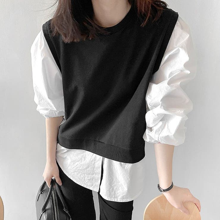 ブラック | レイヤード風長袖トップス | Ulysses