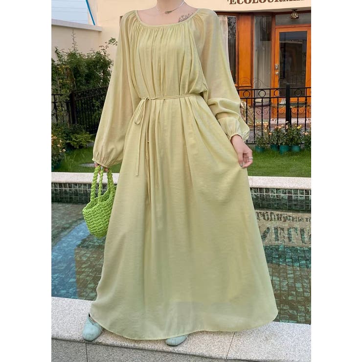 ライトイエロー | リボン長袖ロングワンピース | Ulysses