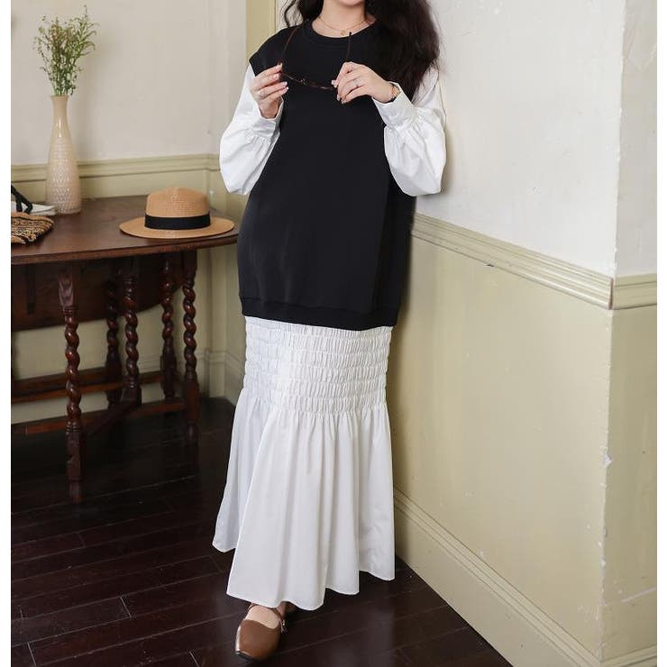 スウェット切り替えレイヤード風長袖ロングワンピース | Ulysses | 詳細画像1 