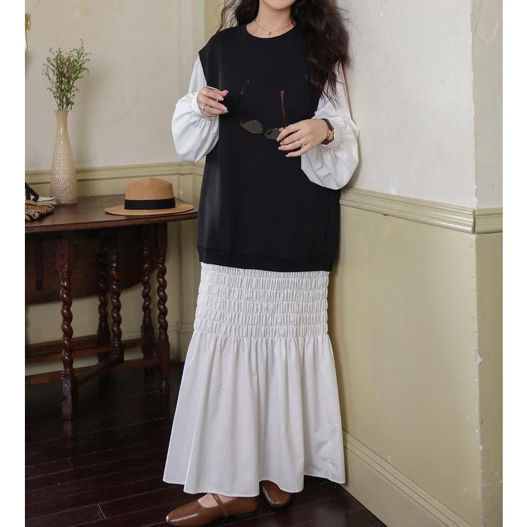 スウェット切り替えレイヤード風長袖ロングワンピース | Ulysses | 詳細画像8 