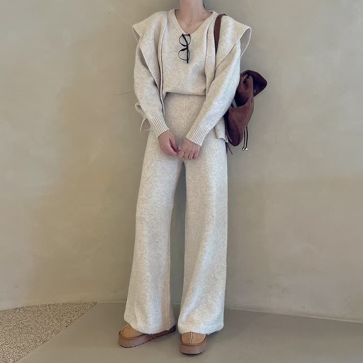 ライトグレー | ニットトップスワイドパンツセットアップ | Ulysses