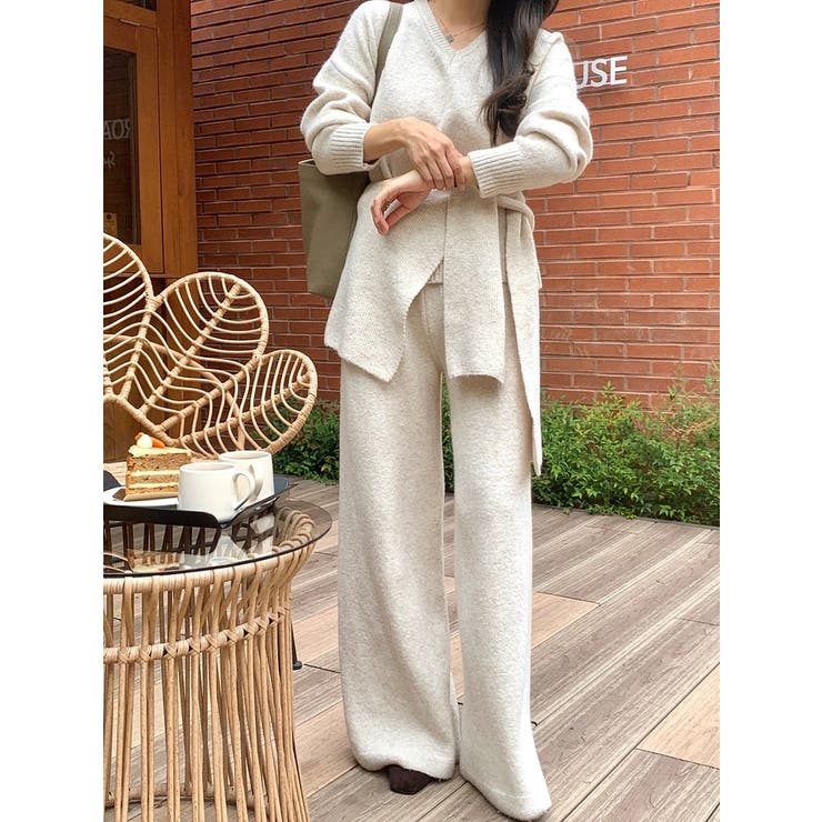 ベージュ | ニットトップスワイドパンツセットアップ | Ulysses