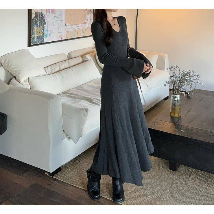 グレー | Vネックニットワンピース | Ulysses