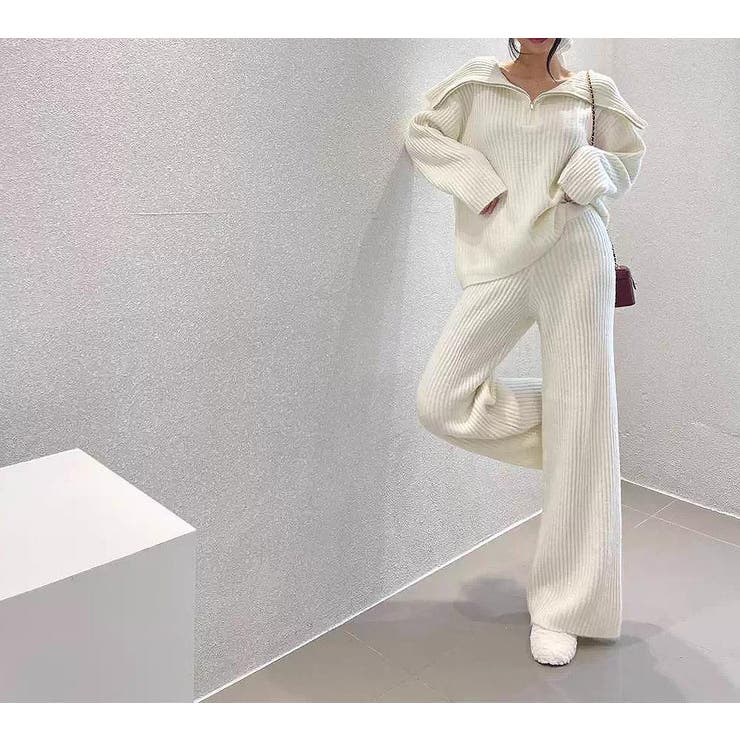 ニット襟付きトップスワイドパンツセットアップ | Ulysses | 詳細画像2 