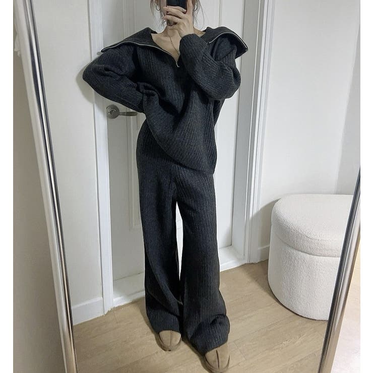 ニット襟付きトップスワイドパンツセットアップ | Ulysses | 詳細画像6 