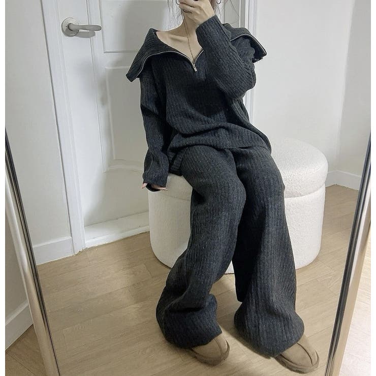 ニット襟付きトップスワイドパンツセットアップ | Ulysses | 詳細画像7 