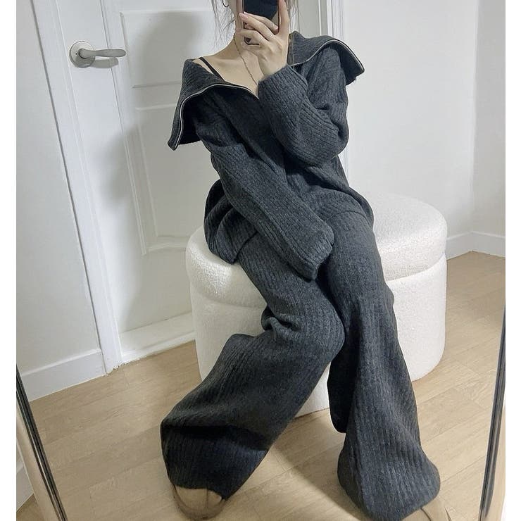 ニット襟付きトップスワイドパンツセットアップ | Ulysses | 詳細画像8 