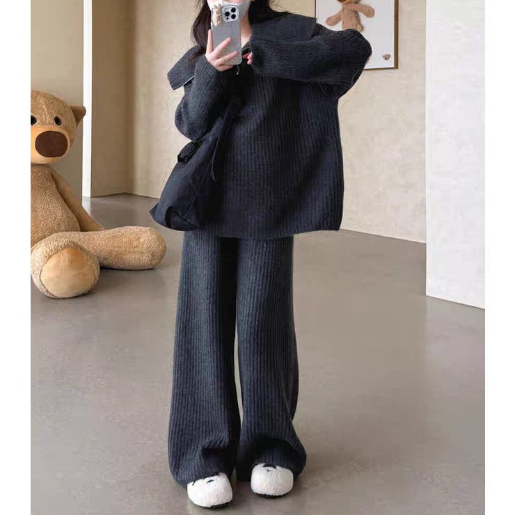 ニット襟付きトップスワイドパンツセットアップ | Ulysses | 詳細画像9 