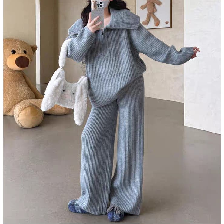 ニット襟付きトップスワイドパンツセットアップ | Ulysses | 詳細画像10 