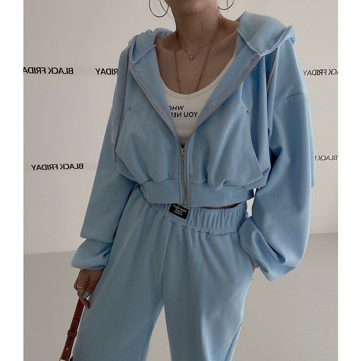 ブルー | スウェットショートジャケットワイドパンツセットアップ | Ulysses