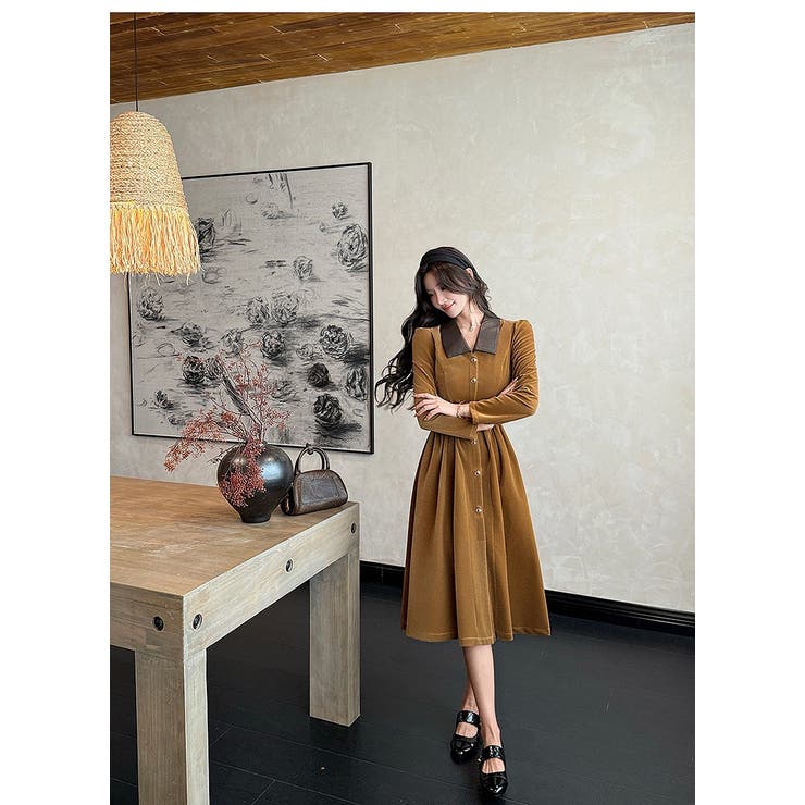 カラーコントラストの襟付きシングルブレストワンピース | Ulysses | 詳細画像2 